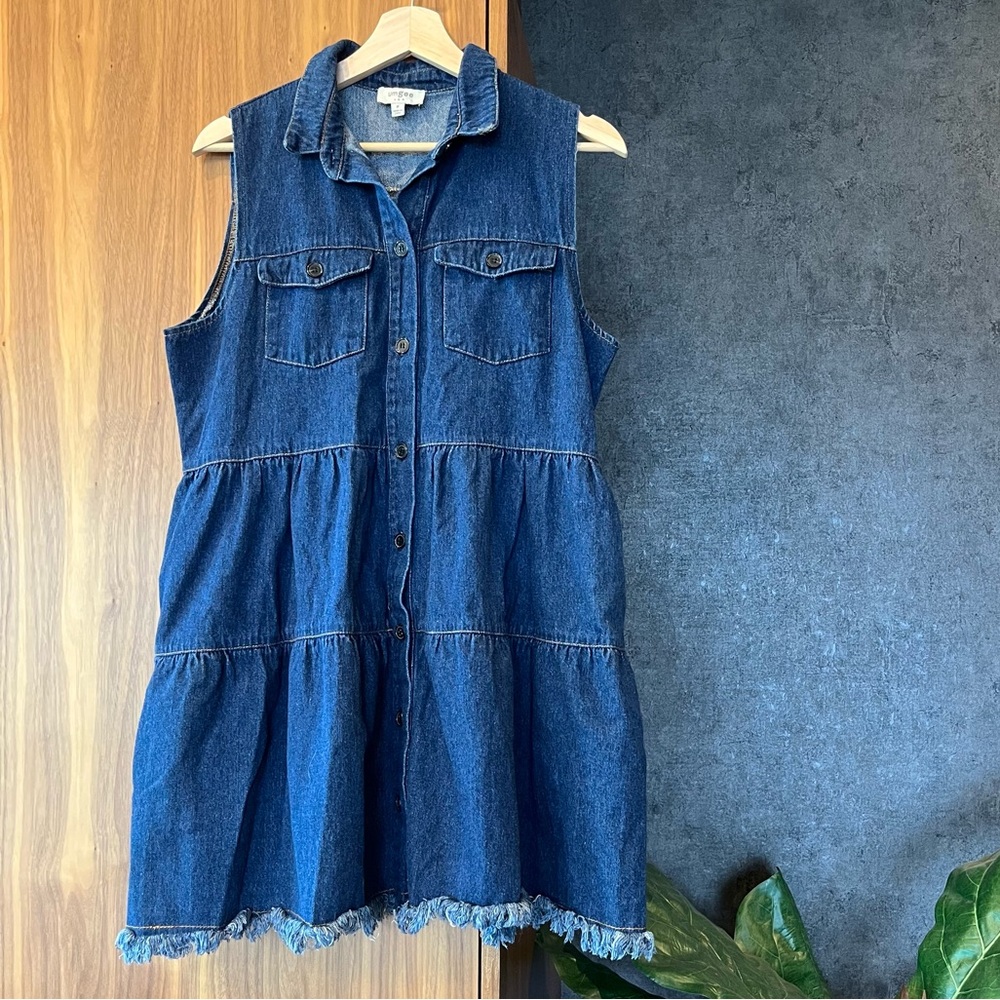 Umgee Blue Sleeveless Mini Shirtdress